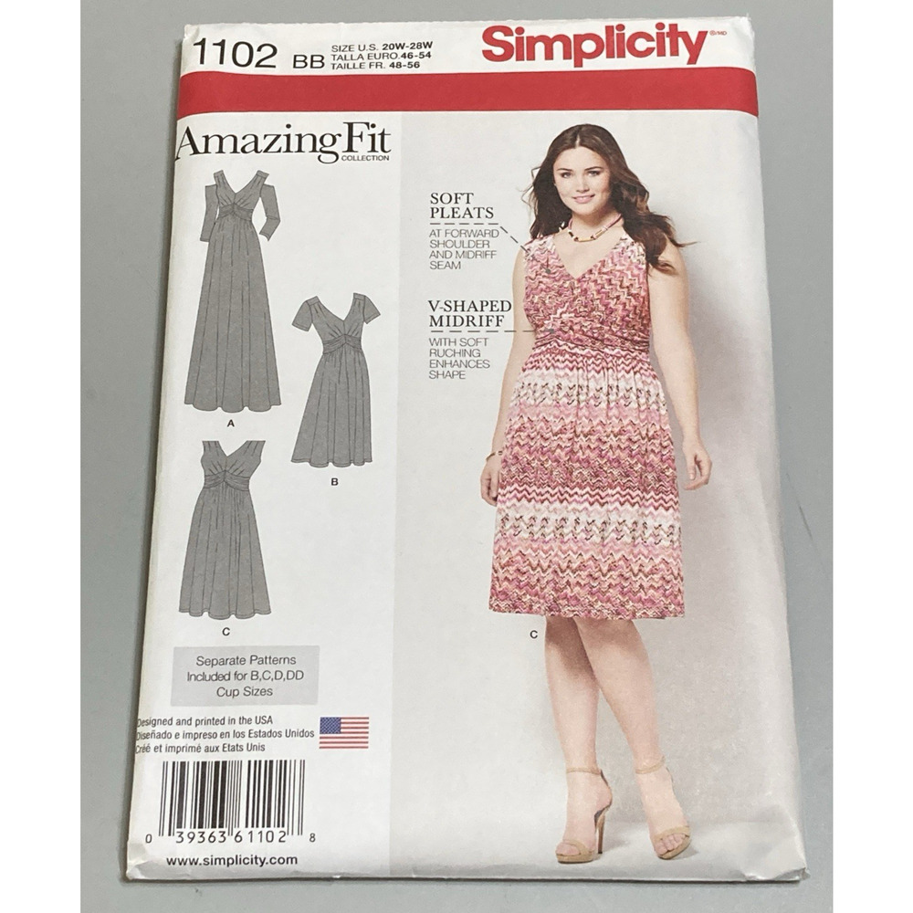 Simplicity Pattern S0368/1102 Misses/Womens Knit Dress 2 Length Sz 20W-28W UNCUT